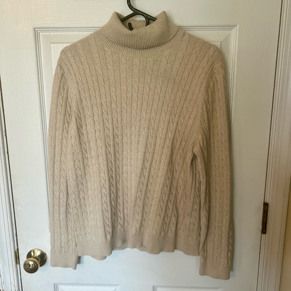 Lands' End Women's 100% Cotton Beige Cable Knit Sweater, Size XL